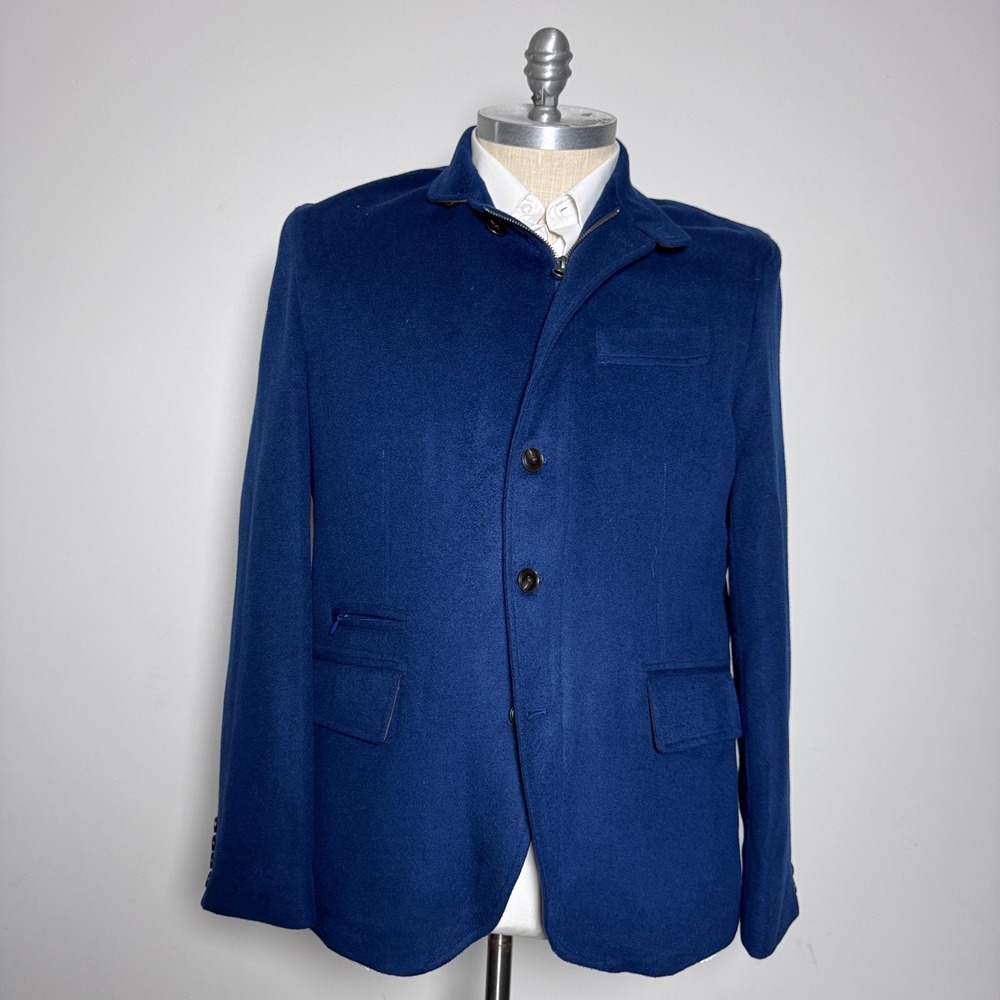 J. Peterman Sport Coat Mens‎ 46 Blue Solid Hybrid Zip Mock Neck Blazer